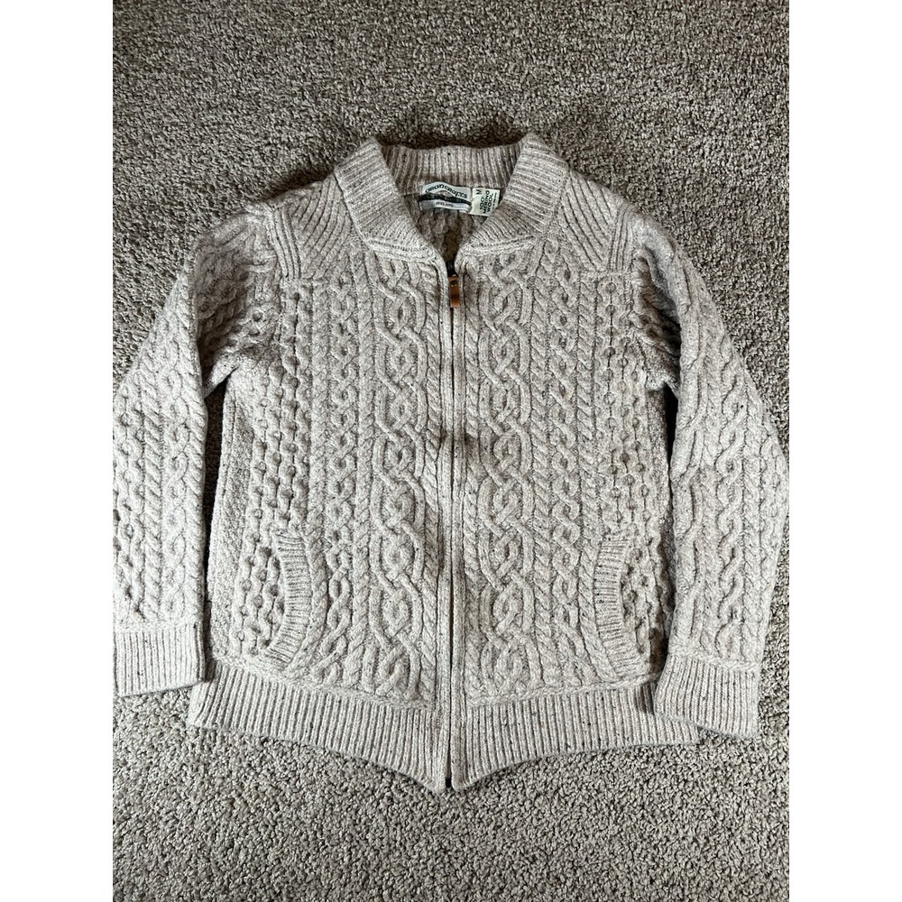 Aran Craft Ivory Natural Merino Wool Full Zip Cardigan Sweater w/ Pockets Sz‎ M